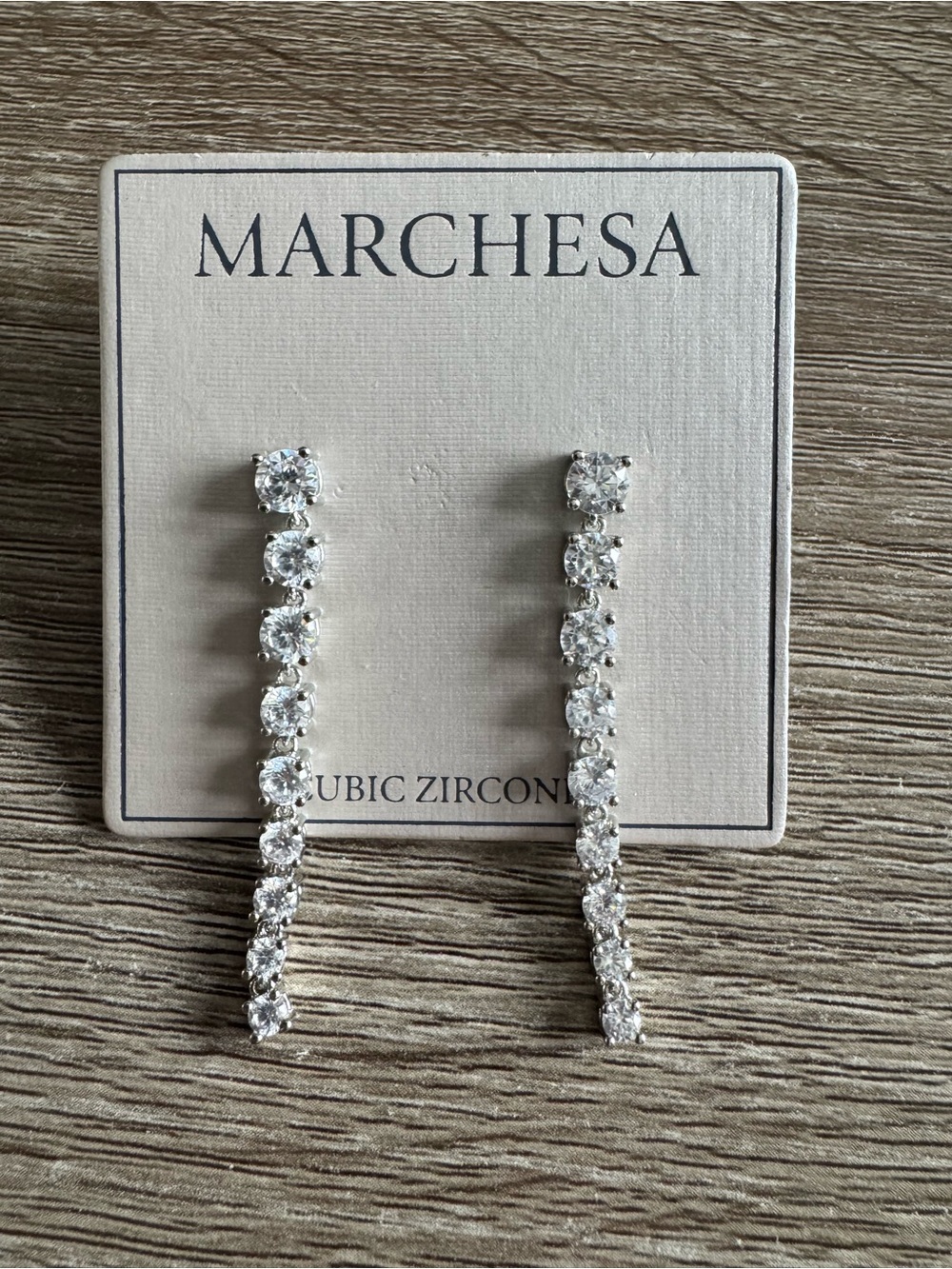 Marchesa Silver-Tone Clear Stone Linear Drop Earrings
